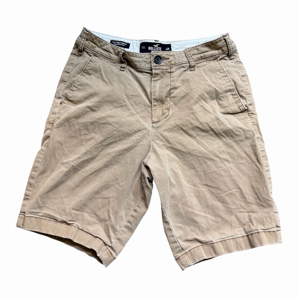 Hollister Mens Epic Flex Flat Front Chino Shorts W26 9" Khaki Tan